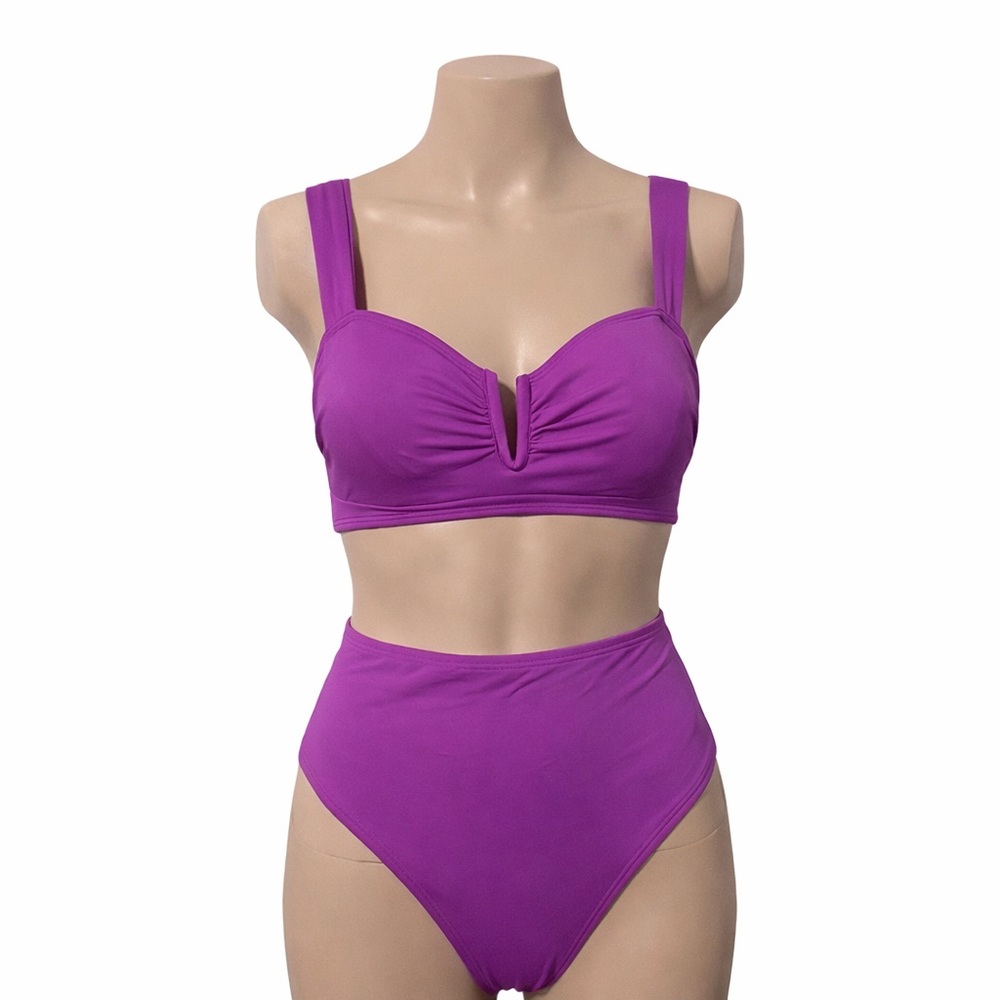 Shade & Shore Purple Bikini Set 34B Top XS High Waisted Bottom NWT
